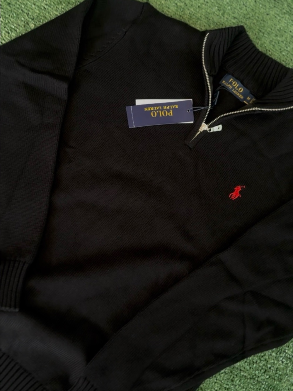 Polo by Ralph Lauren Black Half-Zip Sweater with Red Pony - Picture 2 of 2